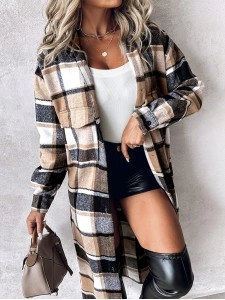 Casual retro contrast plaid long coat