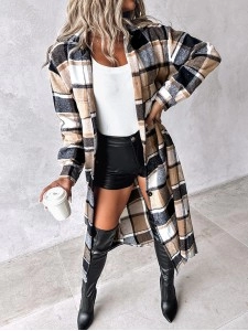 Casual retro contrast plaid long coat