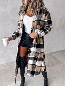 Casual retro contrast plaid long coat