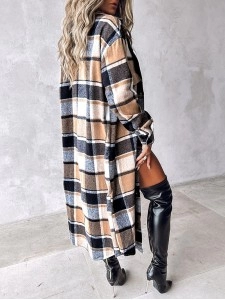 Casual retro contrast plaid long coat