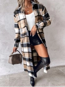 Casual retro contrast plaid long coat