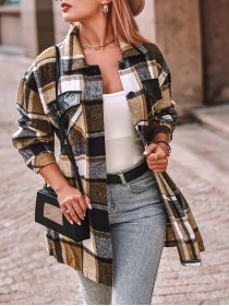 Casual retro plaid single breasted long sleeve jacket