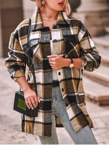 Casual retro plaid single breasted long sleeve jacket