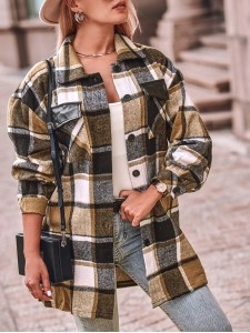 Casual retro plaid single breasted long sleeve jacket