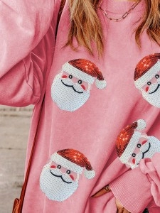 Casual Santa Claus printed pink sweatshirt