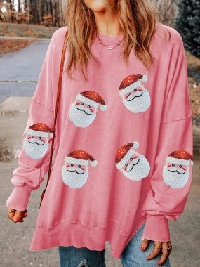 Casual Santa Claus printed pink sweatshirt