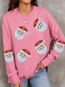 Casual Santa Claus printed pink sweatshirt