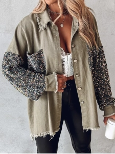 Casual sequin patchwork pocket jacket