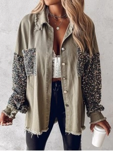 Casual sequin patchwork pocket jacket