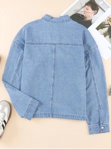 Casual solid color drawstring denim jacket