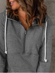 Casual solid color drawstring zipper sweatshirt