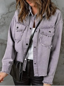 Casual solid color fringed short jacket