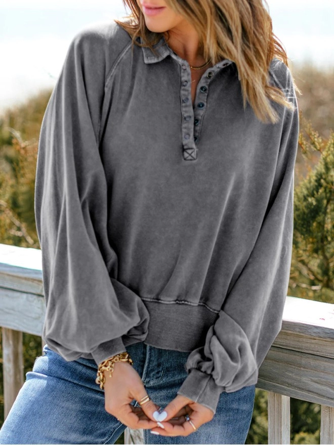 Casual solid color lantern sleeve sweatshirt