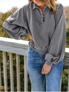 Casual solid color lantern sleeve sweatshirt