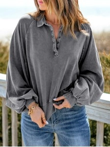 Casual solid color lantern sleeve sweatshirt