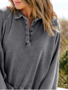 Casual solid color lantern sleeve sweatshirt