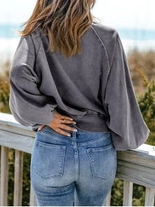 Casual solid color lantern sleeve sweatshirt