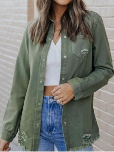 Casual solid color long sleeve denim jacket