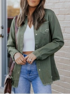 Casual solid color long sleeve denim jacket