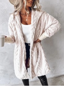 Casual solid color plush hooded coat