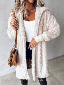 Casual solid color plush hooded coat