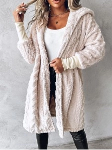 Casual solid color plush hooded coat