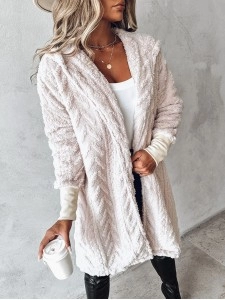 Casual solid color plush hooded coat