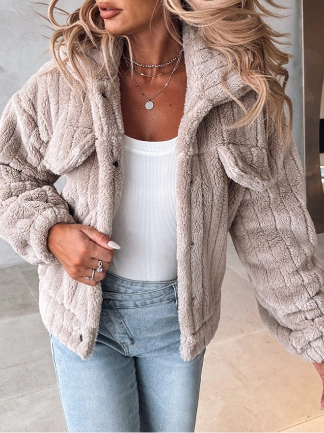 Casual solid color plush lapel jacket