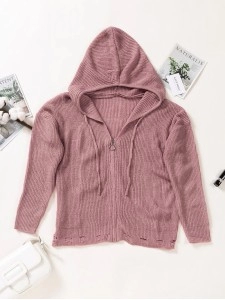 Casual solid color V-neck zipper sweater