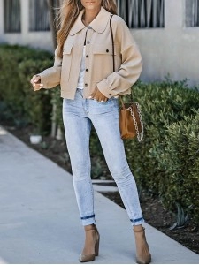 Casual solid color waffle lapel jacket