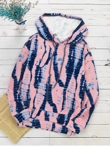 Casual Tie Dye Contrast Long Sleeve Hoodie