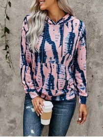 Casual Tie Dye Contrast Long Sleeve Hoodie