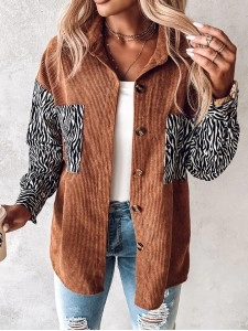 Casual zebra print corduroy jacket