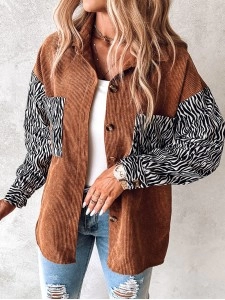 Casual zebra print corduroy jacket