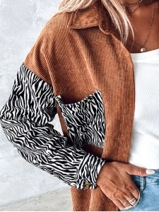 Casual zebra print corduroy jacket