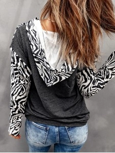 Casual zebra print patchwork zipper sweatshirt