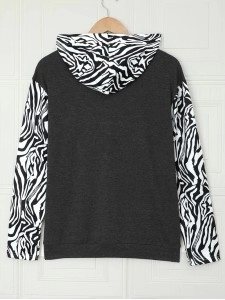 Casual zebra print patchwork zipper sweatshirt