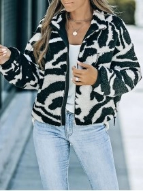 Casual zebra print sherpa jacket