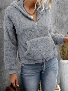 Casual zipper sherpa solid color hoodie