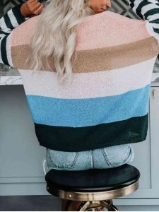 Color Block Boat Neck Dropped Shoulder Sweater