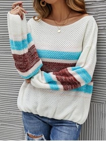 Color Block Boat Neck Knit Top