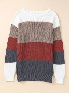 Color Block Knitted O-neck Pullover Sweater