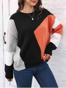 Color Block Round Neck Sweater