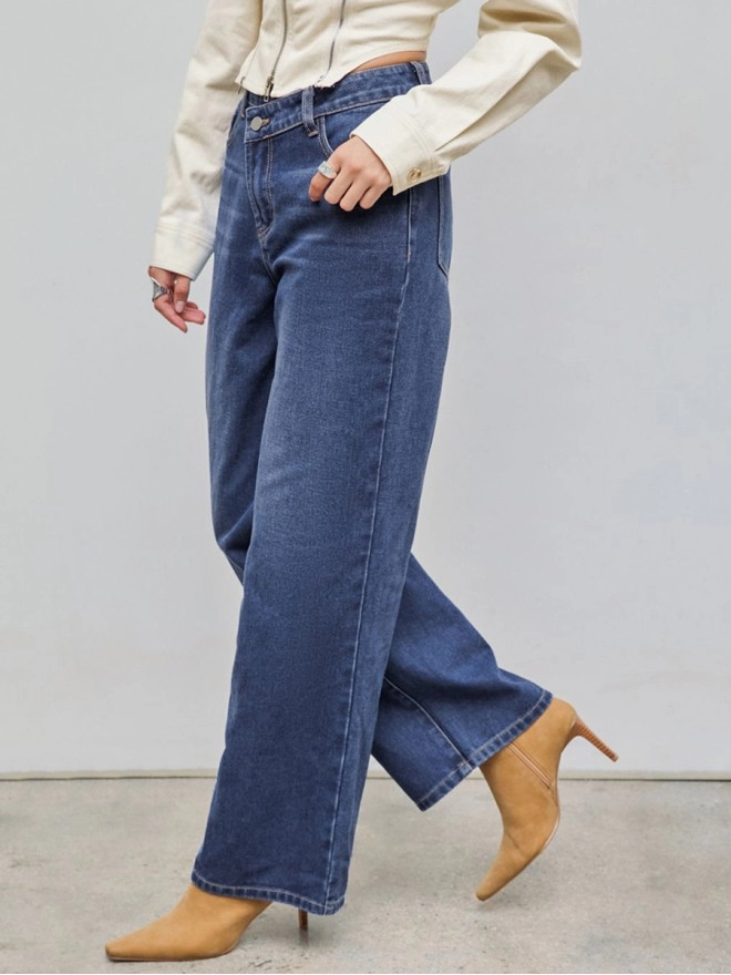 Denim High Waist Pocket Wide Leg Jeans