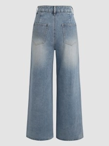 Denim Pleated Straight Leg Jeans