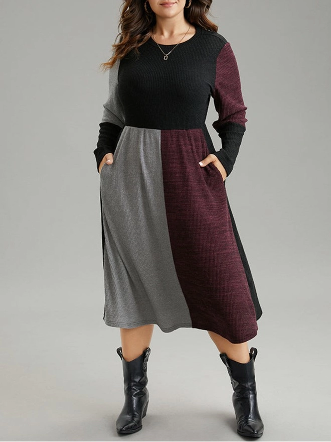 Elegant senior color combination waist dress MIDI skirt