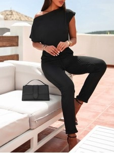 Fashionable solid color off shoulder jumpsuit