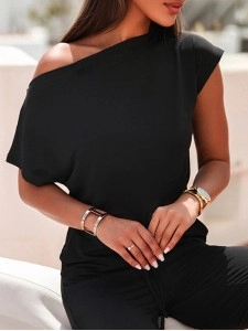 Fashionable solid color off shoulder jumpsuit