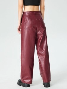 Faux Leather Solid High Waist Wide Leg Trousers