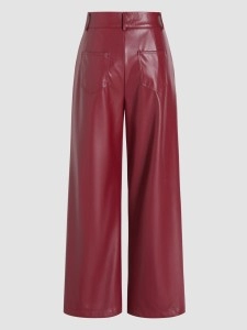 Faux Leather Solid High Waist Wide Leg Trousers